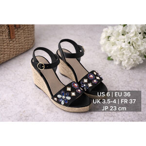 Tory Burch Estella 35mm Embellished Wedge Sandals | Black / Multi | Size 6 | NWT